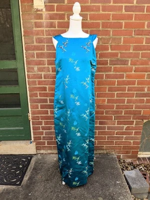 Vestido de noche jacquard de seda verde azulado años 60 Foto 1 de 4