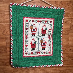 Hand Made Quilted Counted Cross Stitch Santa Christmas Banner 14" x 12" - Picture 1 of 13