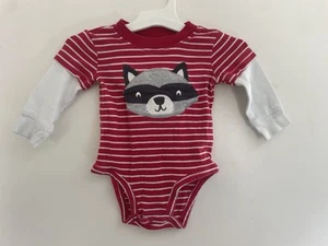 Carter's Baby Boy Cute Raccoon Striped 2-In-1 Cotton Long Sleeve Bodysuit Red 6M - Picture 1 of 5