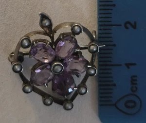 Biedermeier Silber Brosche HERZ Um 1900 Jugendstil - Bild 1 von 4