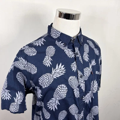 Levis XL Hawaiian Aloha Shirt Blue Pineapples 100% Cotton Short Sleeve Casual - Image 1 of 4