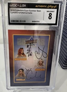 2018 Collectors Expo Summer Slam Becky Lynch Charlotte Carmella Auto Cgc 8 Jsa - Picture 1 of 8