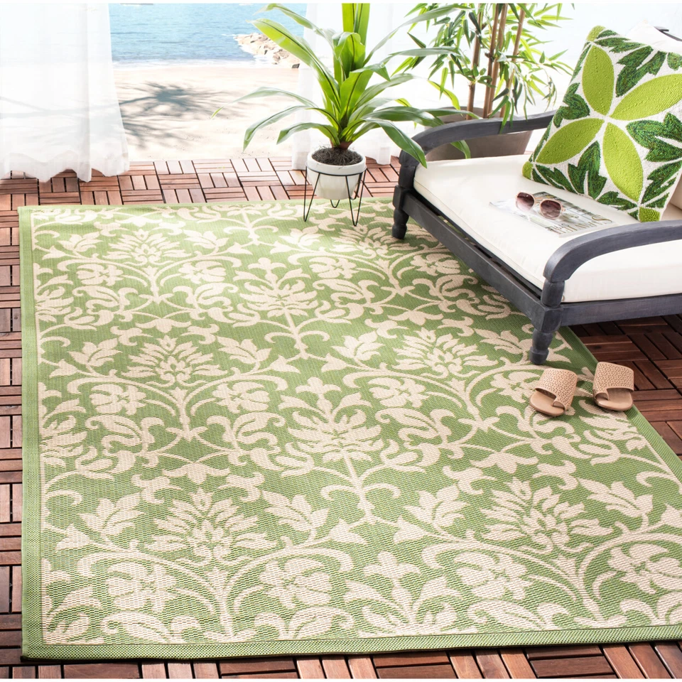 SAFAVIEH Outdoor CY3416-1E06 Courtyard Olive / Natural Rug - Image 1 of 4