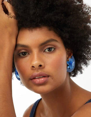 Accessorize Pailletten Blume Harz Crescent Ohrringe Blau Türkis Kreis Perlen - Bild 1 von 2