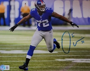 Foto auténtica firmada de Osi Umenyiora 8x10 con certificado de autenticidad Beckett BAS New York Giants - Imagen 1 de 1