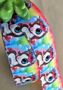 7/8 & 1.5" (1 YD) Unicorn Grosgrain Ribbon Rainbows Flowers Pony Hair Bow Ribbon - Picture 1 of 2