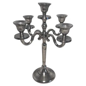 Elegante candelabro in argento a 5 bracci, 30 cm - portacandele in nichel invecchiato - Foto 1 di 7