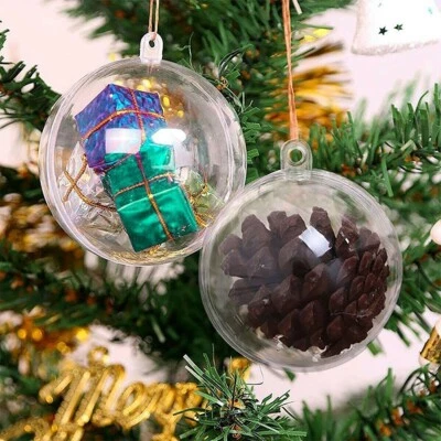 Plastik Transparent Flach Kugel Weihnachtsball Party Dekor Foto DIY Ornament - Bild 1 von 4