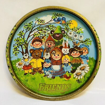 Friends by Judy Hagstrom Tray Gnome Round Metal Lazy Susan Turns 10” Tin Vintage - Image 1 of 4