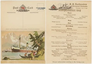 ALASKA STEAMSHIP CO 1929 MENÚ DÍA DE LA INDEPENDENCIA SS NOROESTE ILUSTRACIÓN TARJETA - Imagen 1 de 3