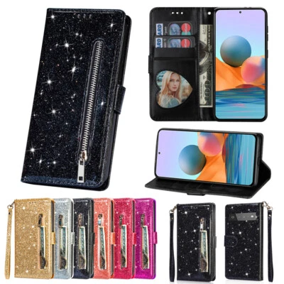 Glitter Wallet Case Zip Card Flip Cover for Google Pixel 7A/8A/9A/6/7/8/9 Pro XL - Image 1 of 4