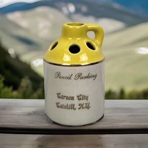 Vintage Toothpick Holder Pencil Parking Garson City Gatskill NY Yellow Artware - Picture 1 of 8