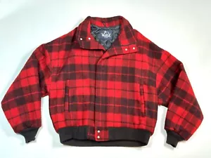 VINTAGE WOOLRICH BOMBER VARSITY JACKET RED BUFFALO PLAID USA MEN'S MEDIUM NICE! - Picture 1 of 7