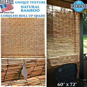 CORD FREE CORDLESS SUN SHADE ROLL UP BLIND NATURAL BAMBOO PATIO WINDOW PRIVACY
