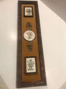 Arte de pared vintage de terciopelo dorado 2 rectángulos 1 círculo cónclave burbuja vidrio enmarcado - Imagen 1 de 9