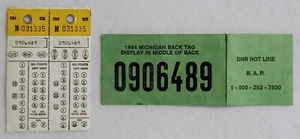 ORIGINAL 1984 MICHIGAN HUNTING LICENSE & Gun / Bow Beer Tags - Vtg - Picture 1 of 6