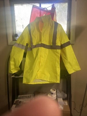 NEW MEDIUM  RAIN JACKET BLACK / HI VIS YELLOW SM/MED - Image 1 of 2