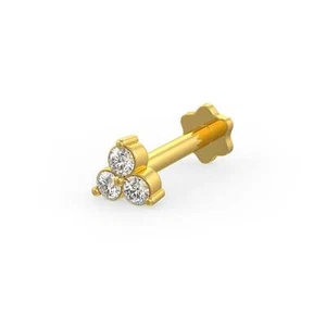 18ct Yellow Gold Diamond Nose Stud in Trilogy with Screwbacks - Picture 1 of 5