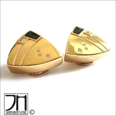 LR Joyce Ohrclips Strass Emaille Art Déco Stil vergoldet enamel ear clips - Bild 1 von 4