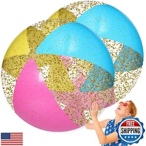 Realspring 2 Pcs 48'' Giant Beach Balls for Swimming Pool 4 Ft Jumbo Glitter - Picture 1 of 5