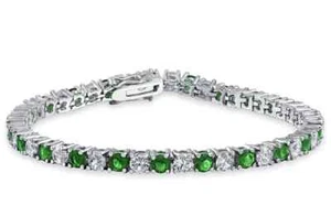 White Gold Finish Round Cut Created Diamond And Emerald Bracelet Free Gift Box - Picture 1 of 7