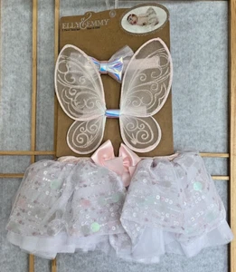 Elly & Emmy Tutu Set 3 Piece Outfit Baby 0-12M Butterfly Wings Sequins Bow - Picture 1 of 8