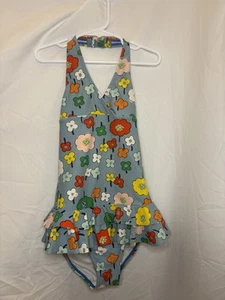 HANNA ANDERSSON Girls Swimsuit - Size 8- One Piece Ruffle Floral Halter - Blue - Picture 1 of 5