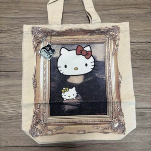 Ahcahcum-muchacha Hello Kitty Mona Lisa Canvas Tote Bag Japan collaboration - Picture 1 of 7