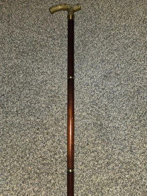 Винтажная трость для ходьбы с латунной ручкой, деревянная палка с Т-образной ручкой дерби - Изображение 1 из 4