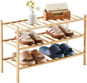 Zapatero de bambú de 3 niveles apilable duradero ecológico organizador de almacenamiento - Imagen 1 de 8