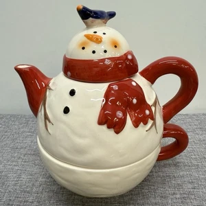 Snowman Tea For One Scarf & Blue Bird Signature Homestyles NEW - Picture 1 of 12