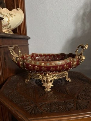 Große Jardiniere mit Majolika Einsatz und Emaille Malerei um 1870 - Bild 1 von 4