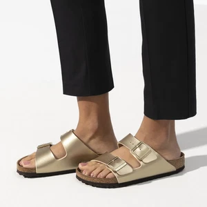 NWOT BIRKENSTOCK ARIZONA BIRKO-FLOR SANDALS GOLD SIZE 10-10.5US/ 41EU - Picture 1 of 11