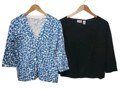 Lot 2 Chico's Womens Tops Size 2 Blue Knit Cardigan Fall Winter Casual Career L - Image 1 of 4