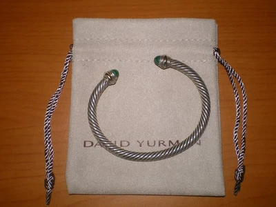 David YURMAN 925 Sterling Silver & 14 kt Gold MALACHITE Cable Bracelet ~ 29.7 gr - Image 1 of 4