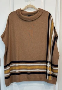 TALBOTS Damen Poncho "Sabrina" gestreift One Size camelbraun Herbst kuschelig schick warm - Bild 1 von 14