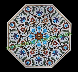 54" Marble Inlay Royal Dinning Table Top Pietra Dura Art Conference Table - Picture 1 of 6