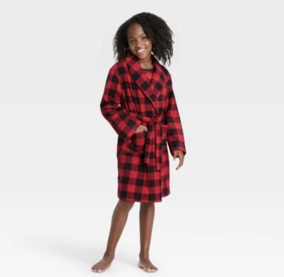 holiday buffaol check fleece matching family pajama robe kids size 6 - Image 1 of 4
