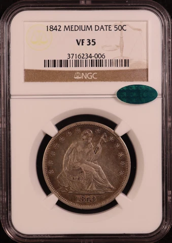 1842 Seated Liberty Half Dollar - NGC VF35 CAC! Wonderful Choice Original! PQ Cover