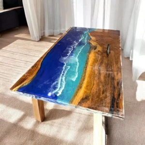 48"x24" Ocean Wave Epoxy Resin Center Dining Table Handmade Wooden Furniture Dec - Picture 1 of 9