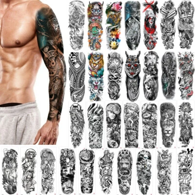 Adesivo Falso Per Tatuaggio Temporaneo Manica Re Leone Rosa Donna Uomo  - Imagen 1 de 4