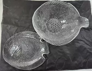 Arcoroc Fish Serving Bowl Clear Glass 12" x 9.5" & Plate 10" x 8" - Picture 1 of 11