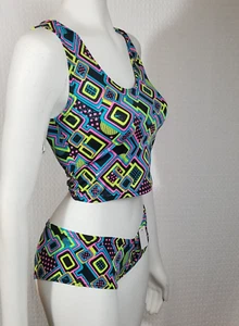 Coquetry Clothing Junior/ Petite 3 Piece Neon Holographic Spandex Swim Wear S/M - Picture 1 of 10