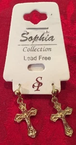 ✝ Neu! Goldfarbene Kreuz Ohrhänger. Perfektes Erstkommuniongeschenk - Bild 1 von 5