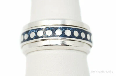 Vintage Mexico Crushed Blue Lapis Lazuli Sterling Silver Spinner Ring - Sz 10.5 - Image 1 of 4