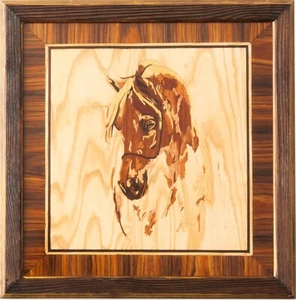 Incrustación de caballo panel de madera marquetería enmarcado arte pared decoración del hogar regalo ecológico - Imagen 1 de 15