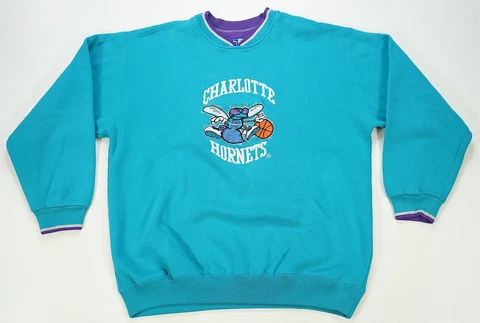 Rare Vintage STARTER Charlotte Hornets NBA Basketball Pullover Sweatshirt 90s L Cover