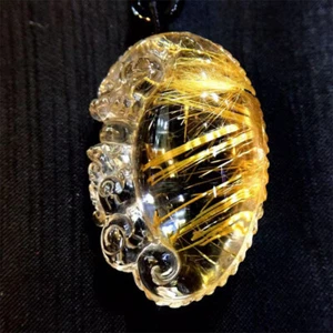 Colgante de cristal tallado en cristal de cuarzo rutilado natural superior 32,2 g calavera curativa - Imagen 1 de 6