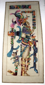 König Chan Bahlum II Myan Krieger 25" x 11" Pyrographie Malerei auf Wildleder Leder - Bild 1 von 11