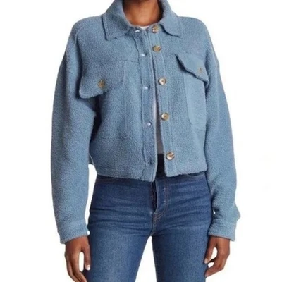 Chaqueta de Camionero Sherpa Recortada en Blanco Nueva York Para Mujer L Azul Polar Acogedora Años 90 Retro  Foto 1 de 4